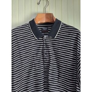 IZOD Golf Polo Shirt Mens Large Black White‎ Striped Cotton Cool-FX Classic
